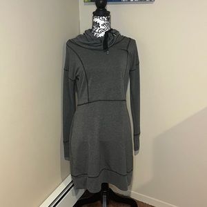 Grey cowl neck dress.